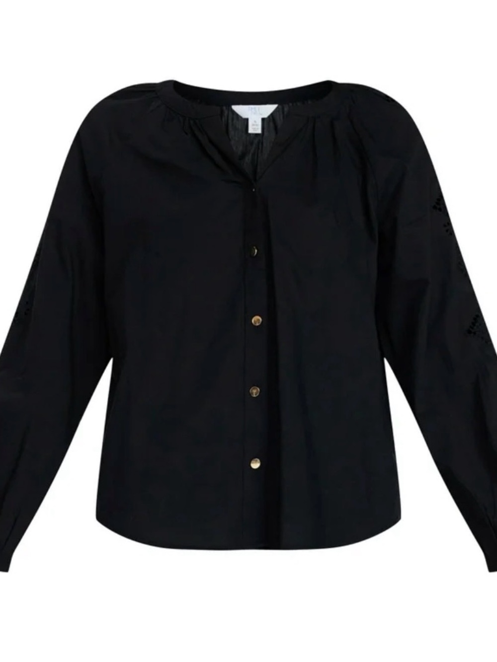 Time and Tru Women's Eyelet Blouse with Long Sleeves